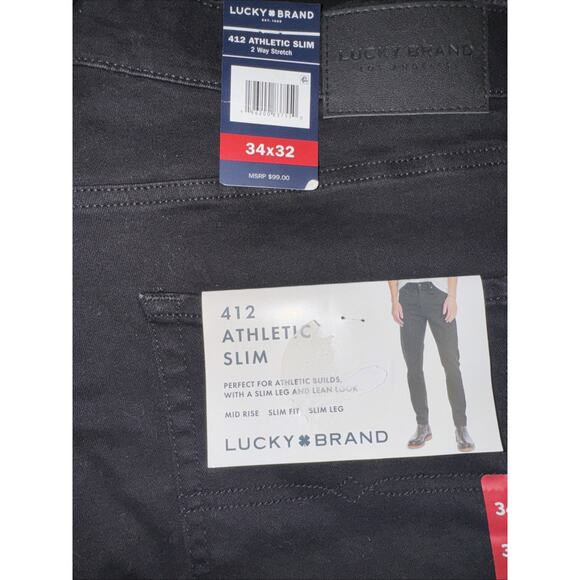 NWT LUCKY BRAND MEN'S 412 ATHLETIC SLIM FIT BLACK DENIM JEANS 34/32 - Picture 2 of 7